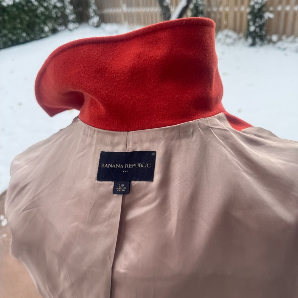 Banana Republic Orange Wool Blend Belted Coat Removable Hood L - Picture 11 of 13